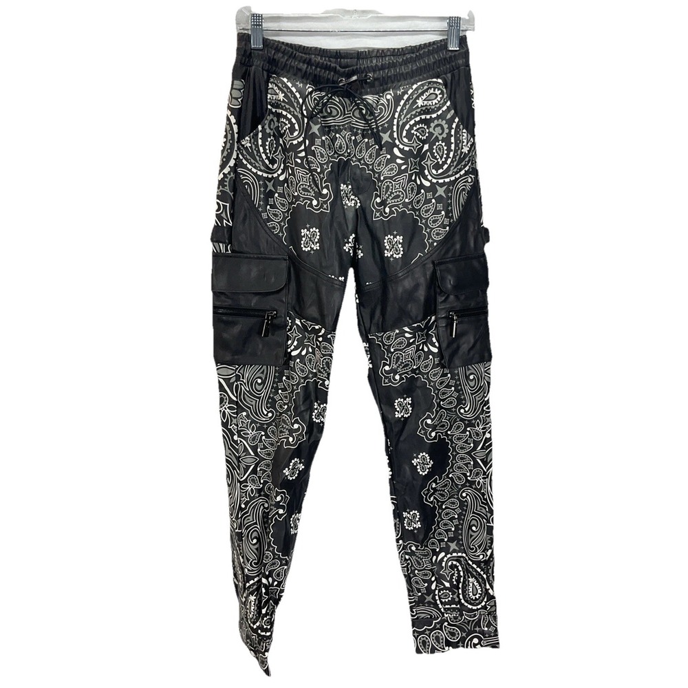 Guapi Mens‎ Limited Edition Faux Leather Jogger cargo Pants AOP Paisley 30 x 31